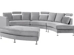 Beliani Kaareva Vaaleanharmaa 7-Istuttava Samettisohva Rotunde Online