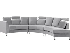 Beliani Kaareva Vaaleanharmaa 7-Istuttava Samettisohva Rotunde Online