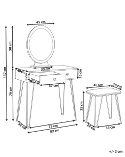 Beliani Kampauspoyta 2 Laatikkoa Led-Peili Jakkara Valkoinen/Kulta Caen Cheap