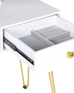 Beliani Kampauspoyta 2 Laatikkoa Led-Peili Jakkara Valkoinen/Kulta Caen Cheap