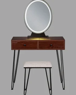 Beliani Kampauspoyta 2 Laatikkoa Led-Peili Jakkara Tumma Puu/Musta Loix Shop