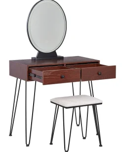 Beliani Kampauspoyta 2 Laatikkoa Led-Peili Jakkara Tumma Puu/Musta Loix Shop