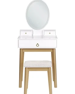 Beliani Kampauspoyta 3 Laatikkoa Led-Peili Jakkara Valkoinen/Kulta Rosey Clearance