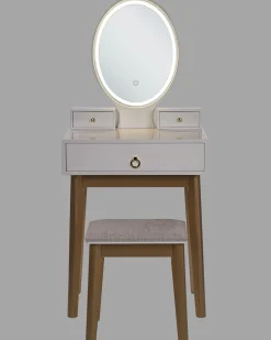 Beliani Kampauspoyta 3 Laatikkoa Led-Peili Jakkara Valkoinen/Kulta Rosey Clearance