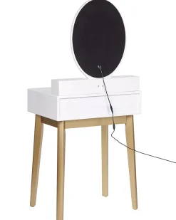 Beliani Kampauspoyta 3 Laatikkoa Led-Peili Jakkara Valkoinen/Kulta Rosey Clearance