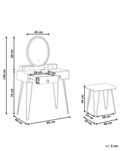 Beliani Kampauspoyta 4 Laatikkoa Led-Peili Usb-Portti Jakkara Valkoinen/Musta Soye Fashion