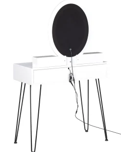 Beliani Kampauspoyta 4 Laatikkoa Led-Peili Usb-Portti Jakkara Valkoinen/Musta Soye Fashion