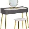 Beliani Kampauspoyta 2 Laatikkoa Led-Peili Jakkara Harmaa/Kulta Surin Hot