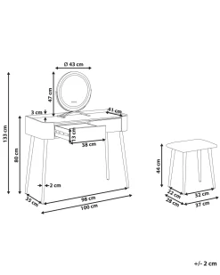 Beliani Kampauspoyta 2 Laatikkoa Led-Peili Jakkara Harmaa/Kulta Surin Hot
