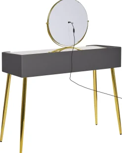 Beliani Kampauspoyta 2 Laatikkoa Led-Peili Jakkara Harmaa/Kulta Surin Hot