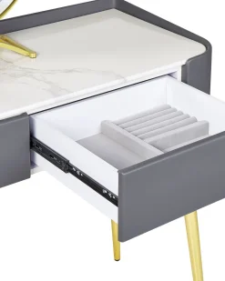 Beliani Kampauspoyta 2 Laatikkoa Led-Peili Jakkara Harmaa/Kulta Surin Hot