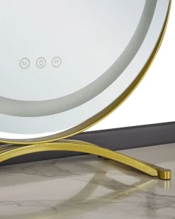 Beliani Kampauspoyta 2 Laatikkoa Led-Peili Jakkara Harmaa/Kulta Surin Hot