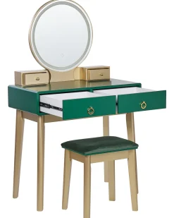 Beliani Kampauspoyta 4 Laatikkoa Led-Peili Jakkara Smaragdinvihrea/Kulta Fedry Outlet