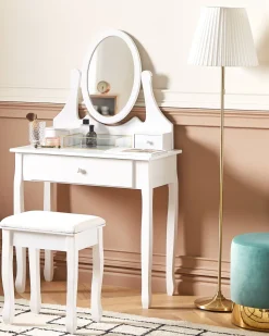 Beliani Kampauspoyta 3 Laatikkoa Peili Jakkara Valkoinen Astre Sale