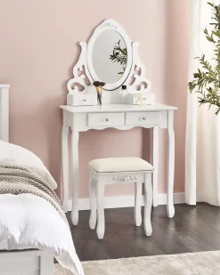 Beliani Kampauspoyta 4 Laatikkoa Peili Jakkara Valkoinen Amour Cheap