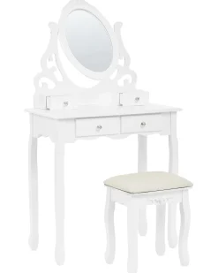 Beliani Kampauspoyta 4 Laatikkoa Peili Jakkara Valkoinen Amour Cheap