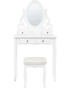 Beliani Kampauspoyta 4 Laatikkoa Peili Jakkara Valkoinen Amour Cheap