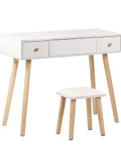 Beliani Kampauspoyta 2 Laatikkoa Peili Jakkara Valkoinen Brioude Flash Sale