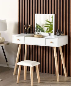 Beliani Kampauspoyta 2 Laatikkoa Peili Jakkara Valkoinen Brioude Flash Sale