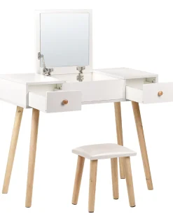 Beliani Kampauspoyta 2 Laatikkoa Peili Jakkara Valkoinen Brioude Flash Sale