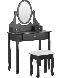 Beliani Kampauspoyta 3 Laatikkoa Peili Jakkara Musta Astre Cheap