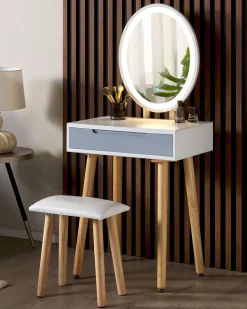 Beliani Kampauspoyta Laatikko Led-Peili Jakkara Valkoinen/Harmaa Vesoul Discount