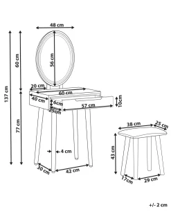 Beliani Kampauspoyta Laatikko Led-Peili Jakkara Valkoinen/Harmaa Vesoul Discount