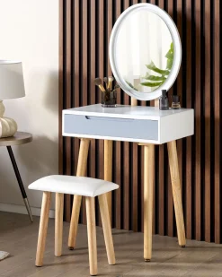 Beliani Kampauspoyta Laatikko Led-Peili Jakkara Valkoinen/Harmaa Vesoul Discount