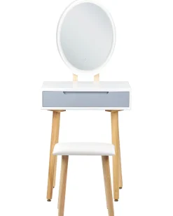Beliani Kampauspoyta Laatikko Led-Peili Jakkara Valkoinen/Harmaa Vesoul Discount