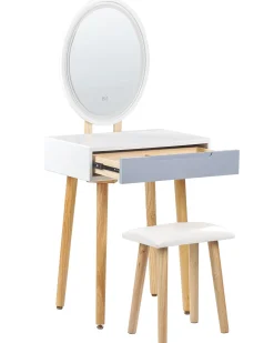 Beliani Kampauspoyta Laatikko Led-Peili Jakkara Valkoinen/Harmaa Vesoul Discount