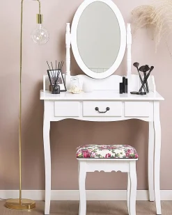 Beliani Kampauspoyta Laatikko Peili Jakkara Valkoinen Soleil Cheap