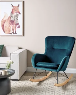 Beliani Keinutuoli Sametti Merensininen Ellan New