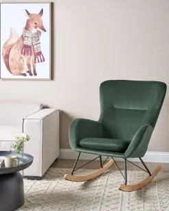 Beliani Keinutuoli Sametti Tummanvihrea Ellan Best Sale