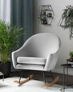 Beliani Keinutuoli Sametti Vaaleanharmaa Oxie New