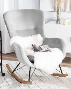 Beliani Keinutuoli Sametti Vaaleanharmaa Ellan Flash Sale