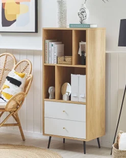 Beliani Kirjahylly 4 Hyllya 2 Laatikkoa Vaalea Puu/Valkoinen Richmond Cheap