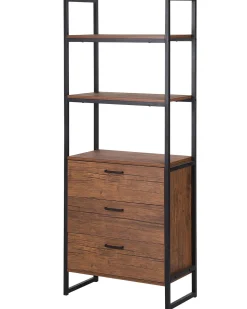 Beliani Kirjahylly 3 Hyllya 3 Laatikkoa Tumma Puu/Musta Tifton Store