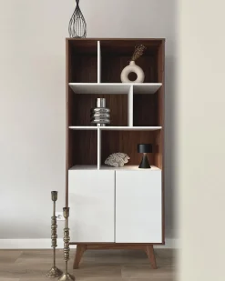 Beliani Kirjahylly 3 Hyllya Kaappi Tumma Puu/Valkoinen Columbus Store