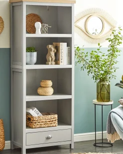 Beliani Kirjahylly 4 Hyllya Laatikko Vaaleanharmaa/Vaalea Puu Clio New