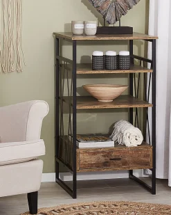 Beliani Kirjahylly 3 Hyllya Laatikko Tumma Puu Keene Hot