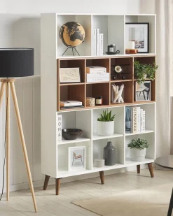 Beliani Kirjahylly 17 Hyllya Valkoinen/Tumma Puu Alloa Cheap