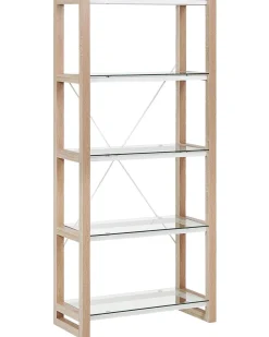 Beliani Kirjahylly 4 Lasihyllya Valkoinen/Vaalea Puu Jenks Best