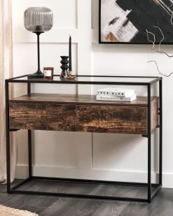 Beliani Konsolipoyta Lasitasolla 2 Laatikkoa Tumma Puu/Musta Mauk Store