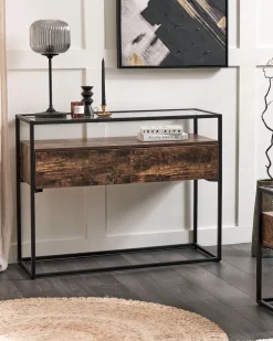 Beliani Konsolipoyta Lasitasolla 2 Laatikkoa Tumma Puu/Musta Mauk Store