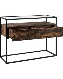 Beliani Konsolipoyta Lasitasolla 2 Laatikkoa Tumma Puu/Musta Mauk Store