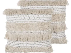 Beliani Koristetyyny Beige Kirjailtu 45 X 45 Cm 2 Kpl Villur Fashion