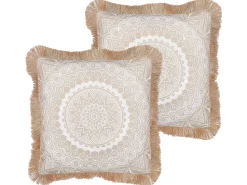 Beliani Koristetyyny Beige/Valkoinen 45 X 45 Cm 2 Kpl Geranium Best