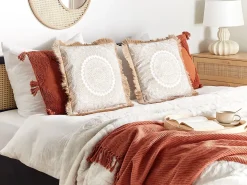 Beliani Koristetyyny Beige/Valkoinen 45 X 45 Cm 2 Kpl Geranium Best