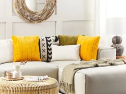 Beliani Koristetyyny Keinoturkis Keltainen 45 X 45 Cm 2 Kpl Pumila Outlet