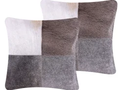 Beliani Koristetyyny Lehmannahka Harmaa Tilkkukuvio 45 X 45 Cm 2 Kpl Nellad Cheap